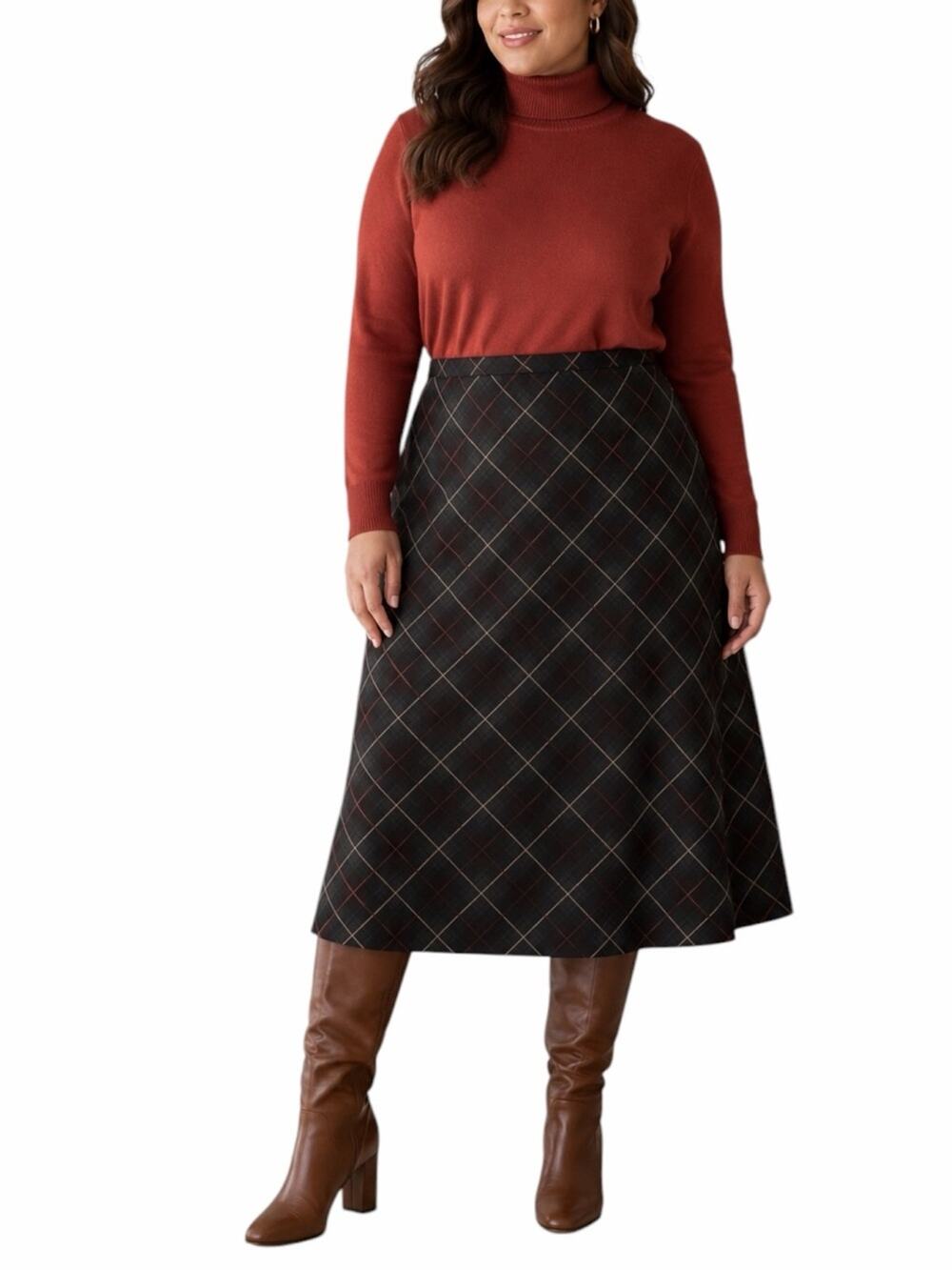 Vintage Casual Corner Aline Midi Skirt Women’s 22W Brown Plaid Dark Academia